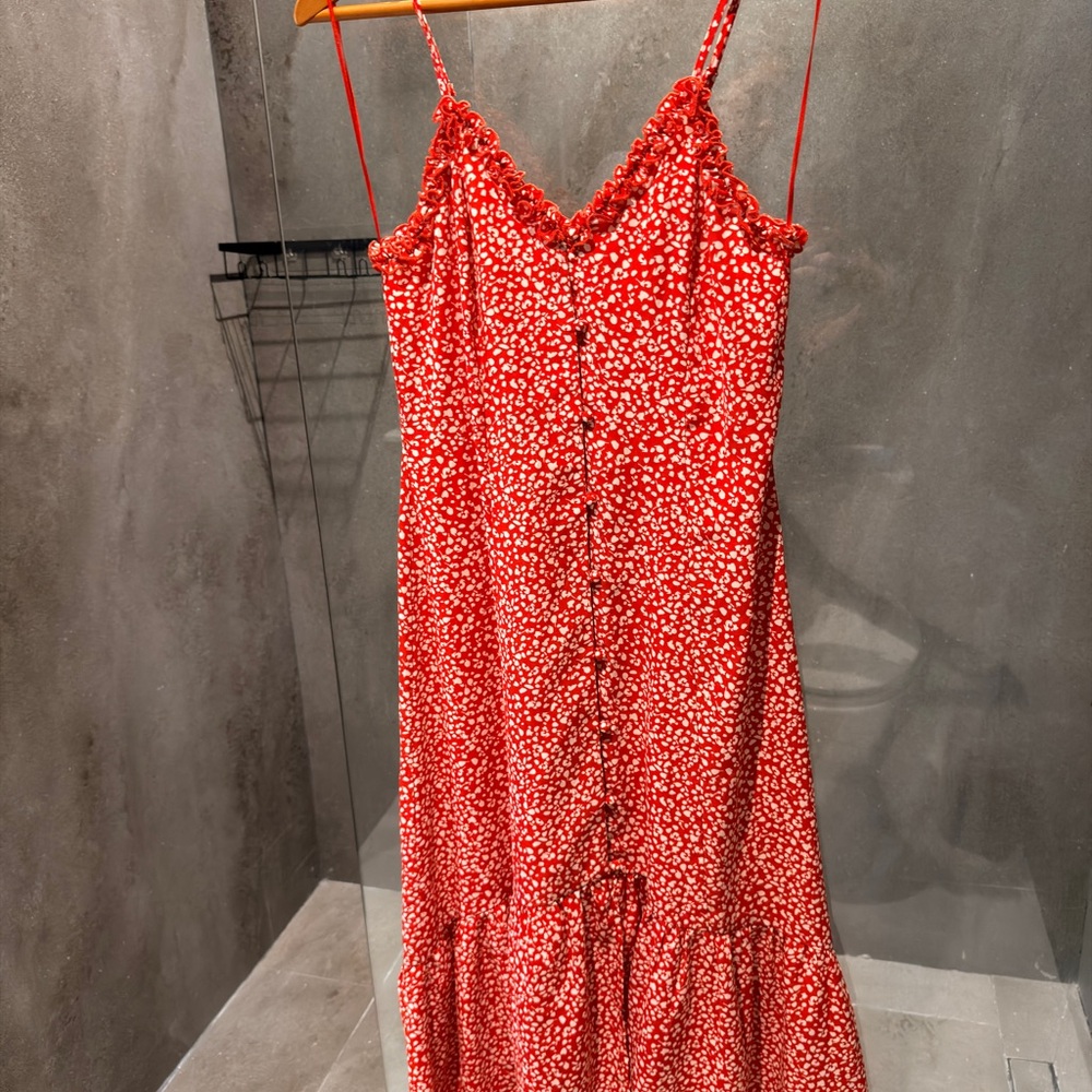 Vibrant Red Dress with White Floral Design